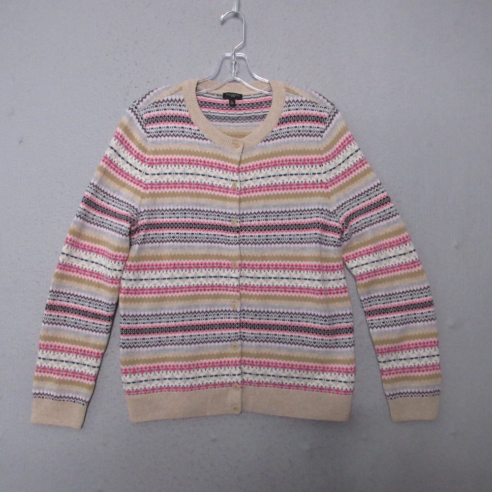 Talbots Cardigan Fair Isle Lambswool Blend Cottage Core Preppy Ski Sweater Cozy
